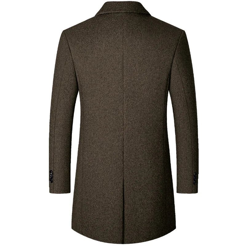 Vinter Ull Män Tjock Kappa Krage Man Ull Blend Ytterkläder Jacka Smart Casual Trench - Svart