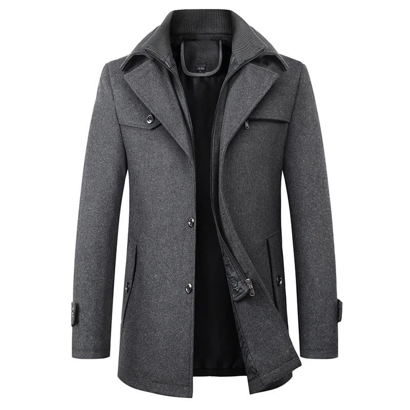 Vinter Vindjacka I Ylle För Män Solid Trench Slim Fit Business Casual Ulljackablandningar - Svart