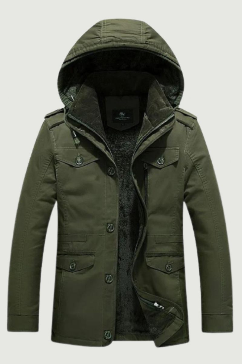 Vinterjacka För Män Oversized Män Parkas Hooded Multi Pocket Thicken Fleecejacka Herrkläder Kappa