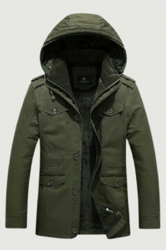 Vinterjacka För Män Oversized Män Parkas Hooded Multi Pocket Thicken Fleecejacka Herrkläder Kappa