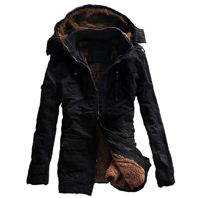 Vinterjacka Herr Casual Tjock Sammet Varma Jackor Parkas Bomull Windbreaker Army Huvjacka Lång Trenchcoat - Kaki