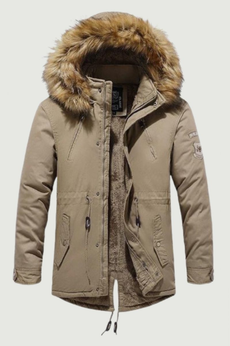 Vinterjacka Parkas Herr Bomulls Tjock Fleece Varmkrage Hood Parka Casual Flera Fickor Vindtäta Jackor