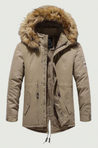 Vinterjacka Parkas Herr Bomulls Tjock Fleece Varmkrage Hood Parka Casual Flera Fickor Vindtäta Jackor