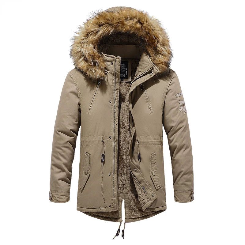 Vinterjacka Parkas Herr Bomulls Tjock Fleece Varmkrage Hood Parka Casual Flera Fickor Vindtäta Jackor - Grön