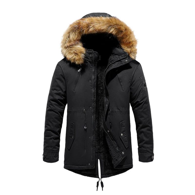 Vinterjacka Parkas Herr Bomulls Tjock Fleece Varmkrage Hood Parka Casual Flera Fickor Vindtäta Jackor - Grön