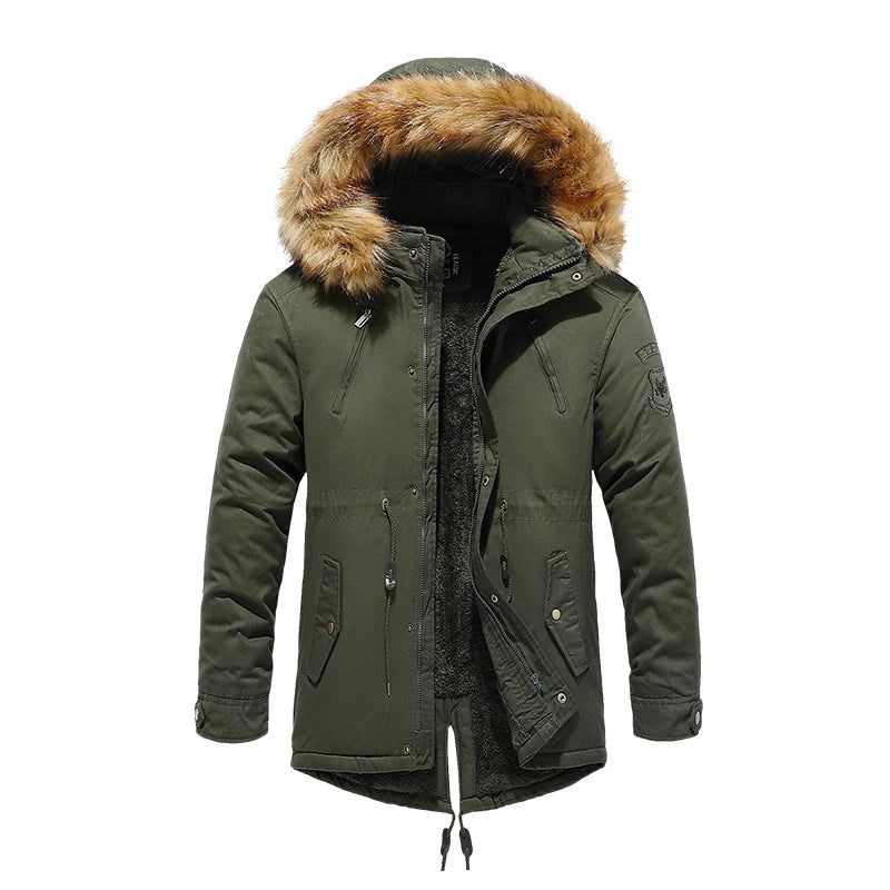 Vinterjacka Parkas Herr Bomulls Tjock Fleece Varmkrage Hood Parka Casual Flera Fickor Vindtäta Jackor - Grön