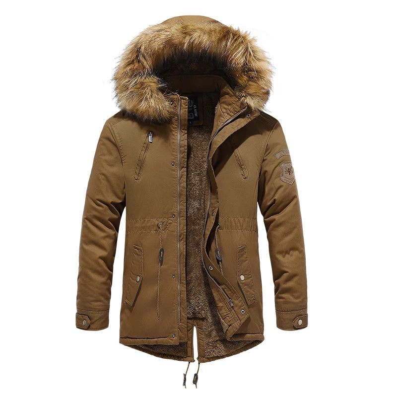 Vinterjacka Parkas Herr Bomulls Tjock Fleece Varmkrage Hood Parka Casual Flera Fickor Vindtäta Jackor - Grön