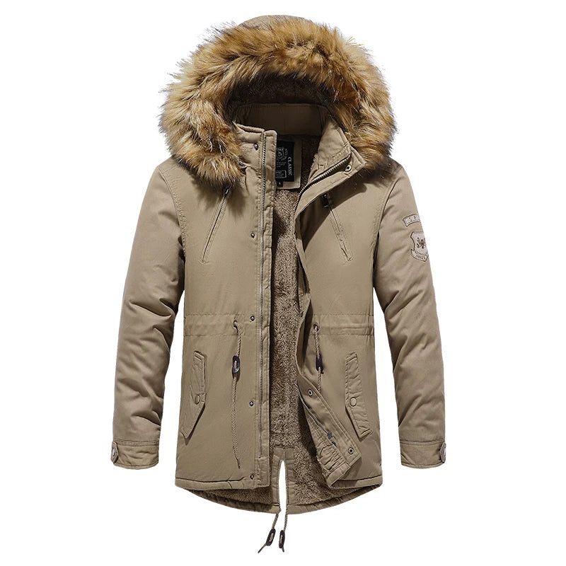 Vinterjacka Parkas Herr Bomulls Tjock Fleece Varmkrage Hood Parka Casual Flera Fickor Vindtäta Jackor - Grön