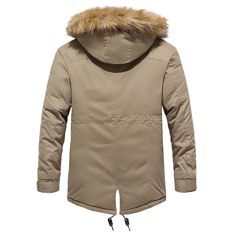 Vinterjacka Parkas Herr Bomulls Tjock Fleece Varmkrage Hood Parka Casual Flera Fickor Vindtäta Jackor - Grön