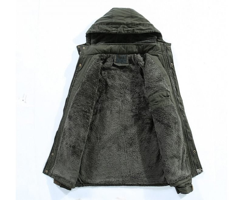 Vinterjackor För Herr Fleece Warm Winbreaker Jackor Utomhus Thicken Militär Termojackor Med Huvor Kläder - Kaki