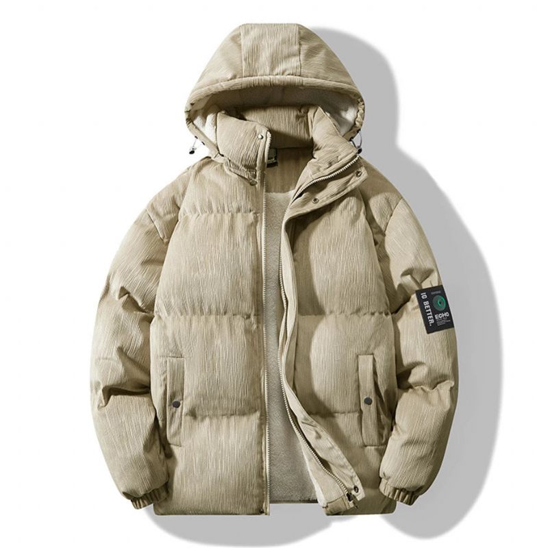 Vinterparkas I Fleece För Män Vadderad Jacka Tjock Fleecekappa Casual Parkas Med Fast Ställkrage För Herr - Khaki