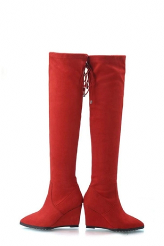 Vinterstövlar Dam Solid Wedges Skor Klackar Over The Knee Boots Dame Elegant