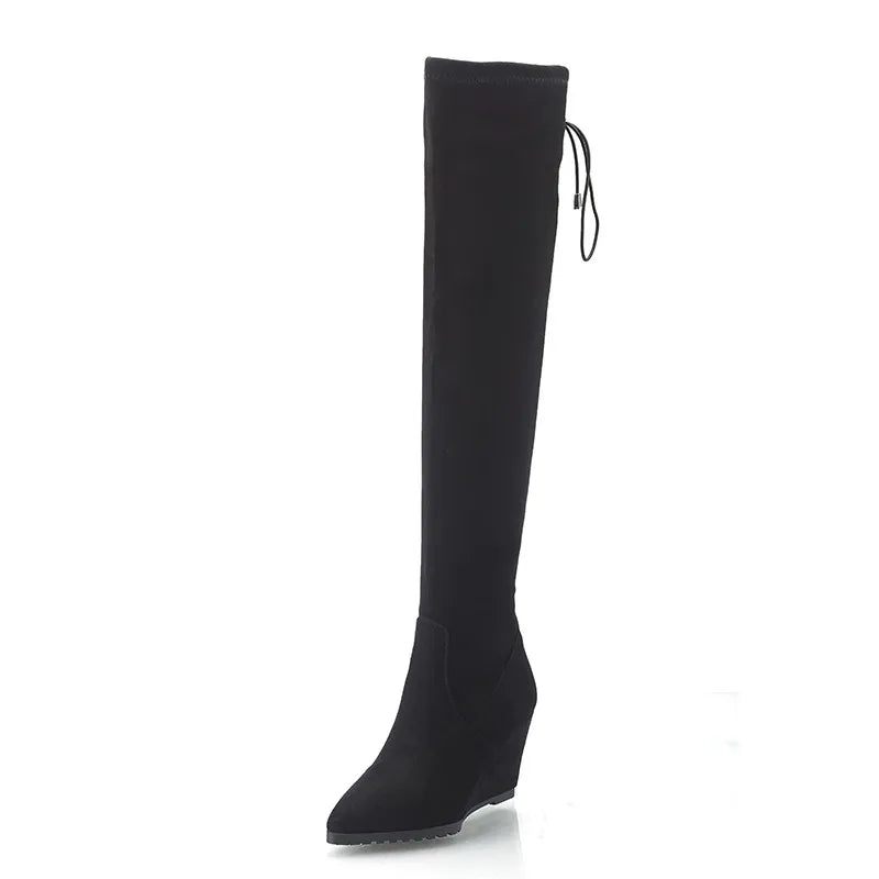 Vinterstövlar Dam Solid Wedges Skor Klackar Over The Knee Boots Dame Elegant - Röd