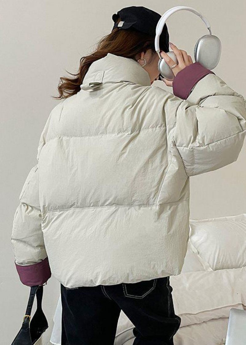 Vit Duck Down Puffer Kort Kappa Zip Up Stand Krage Vinter - Dunjackor för kvinnor