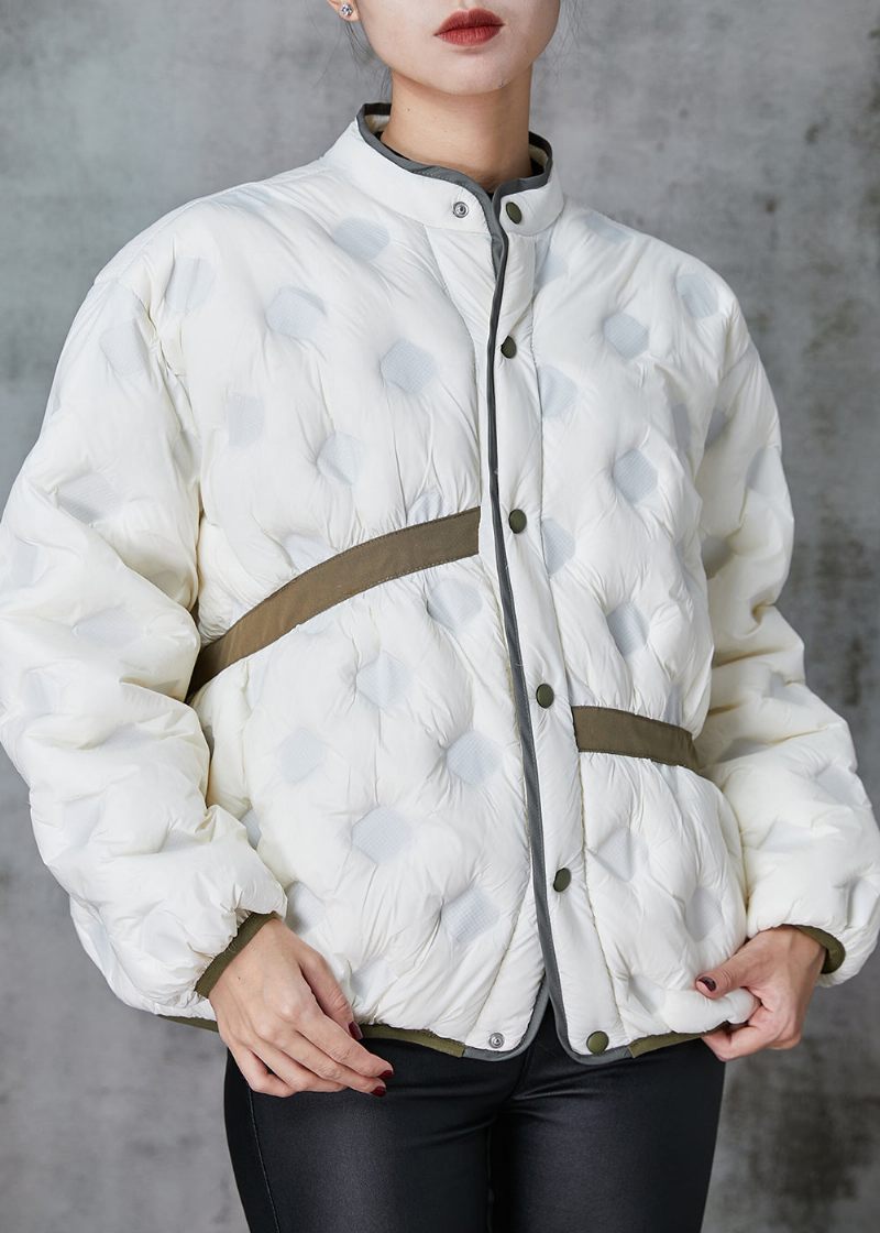 Vit Patchwork Duck Down Puffer Jacka Stativ Krage Spring - Vinterkappor för kvinnor