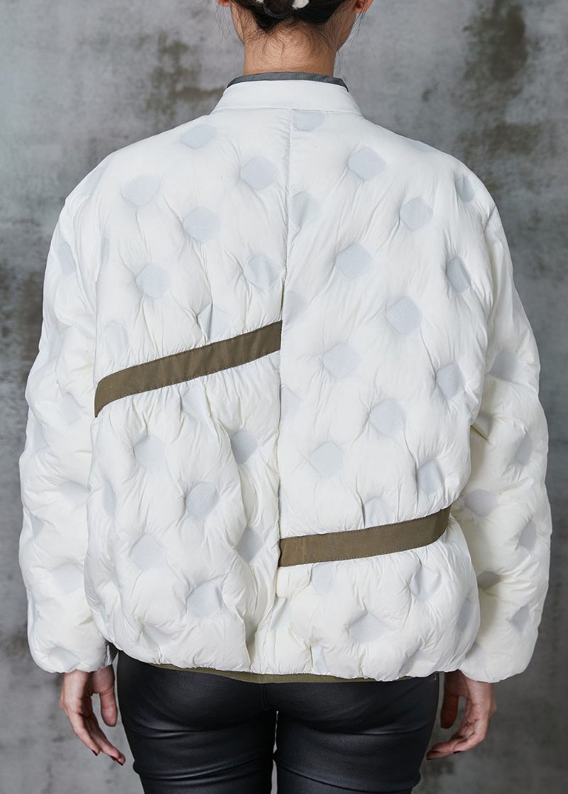 Vit Patchwork Duck Down Puffer Jacka Stativ Krage Spring - Vinterkappor för kvinnor