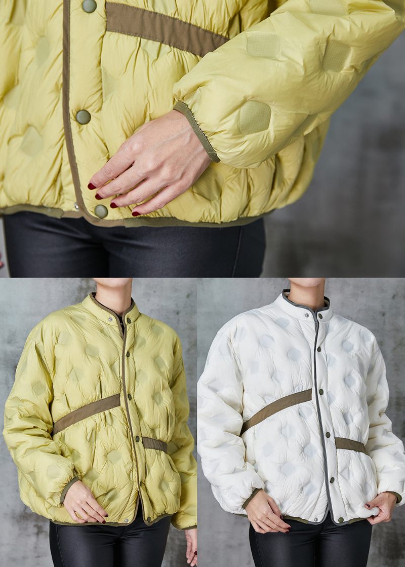 Vit Patchwork Duck Down Puffer Jacka Stativ Krage Spring - Vinterkappor för kvinnor