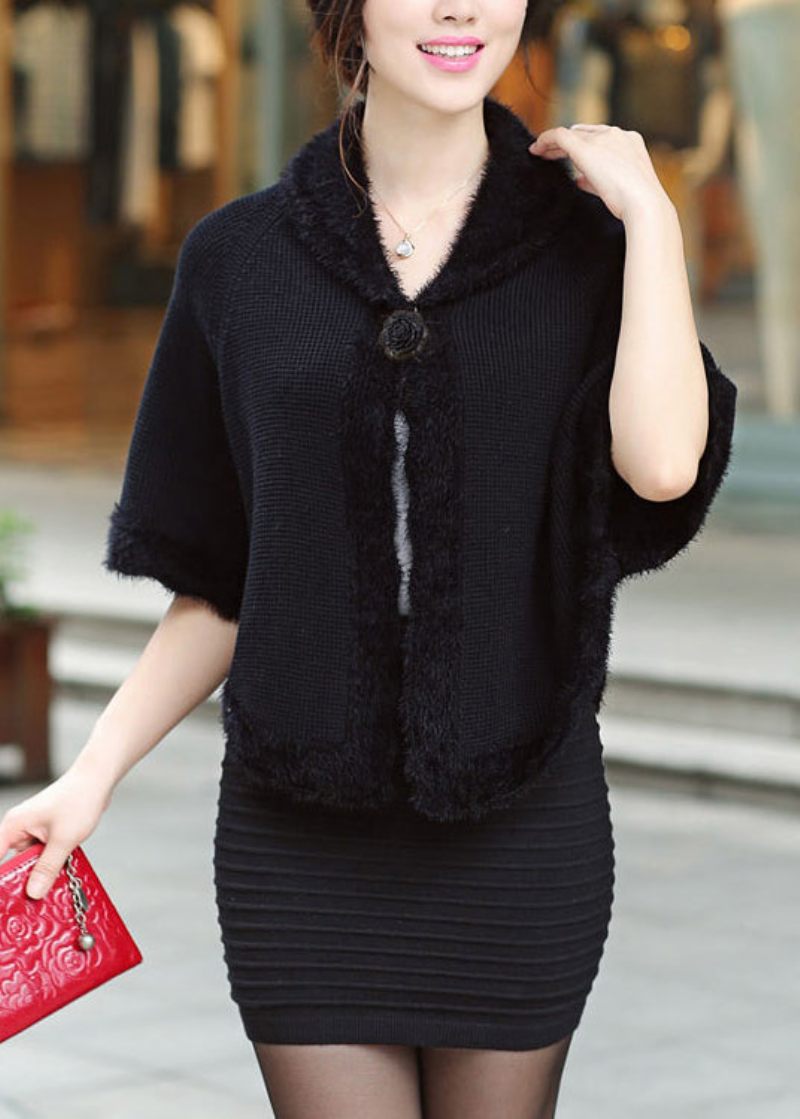 Vogue Black Peter Pan Collar Knit Cardigan Fall - Svart