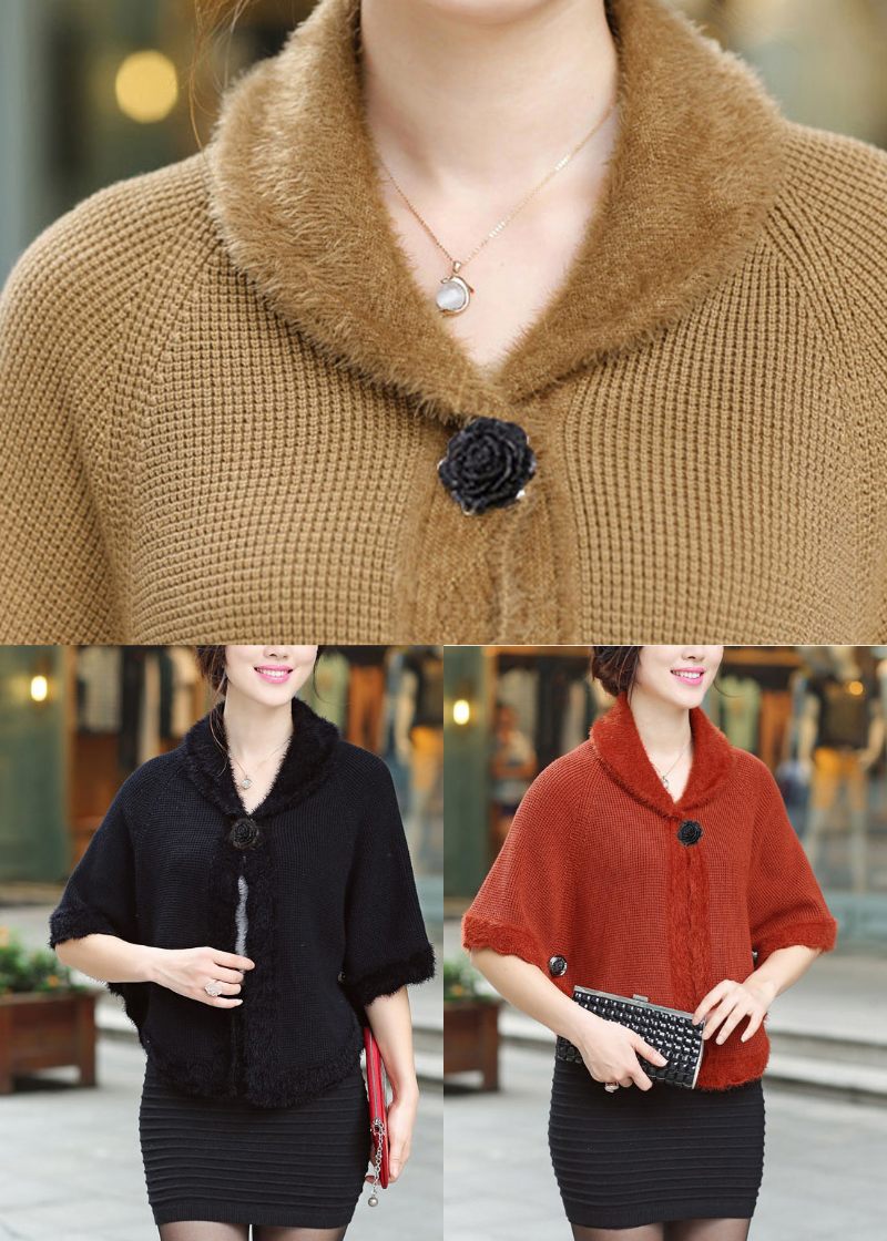 Vogue Black Peter Pan Collar Knit Cardigan Fall - Svart