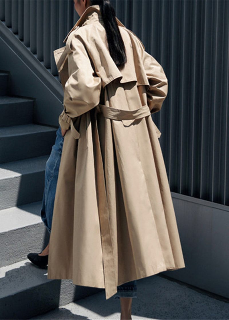 Vogue Khaki Peter Pan Krage Knappfickor Bomull Trench Coats Långärmad - Kaki