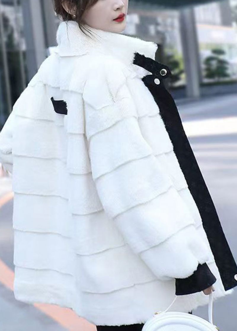 Vogue White Patchwork Mink Velvet Coat Långärmad - Vit