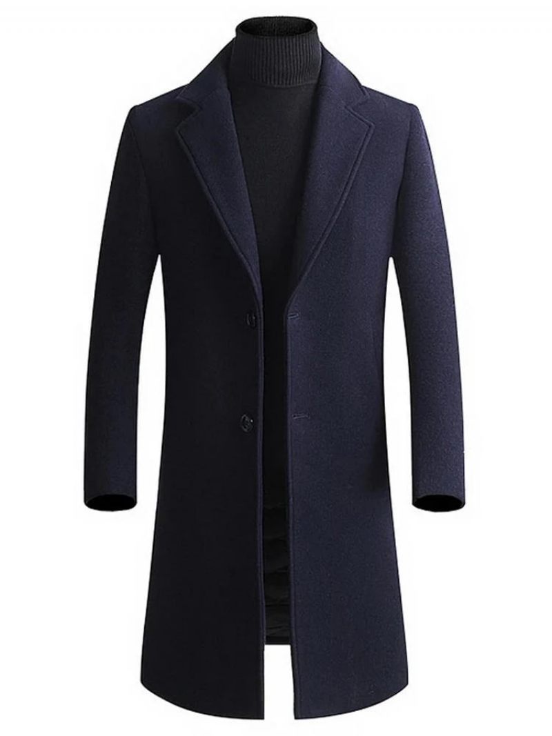 Winter Boutique Woolen Mens Lång Kappa Varm Tjock Formell Business Solid Man Coat Jacka - Svart