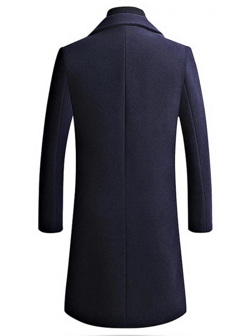 Winter Boutique Woolen Mens Lång Kappa Varm Tjock Formell Business Solid Man Coat Jacka - Svart