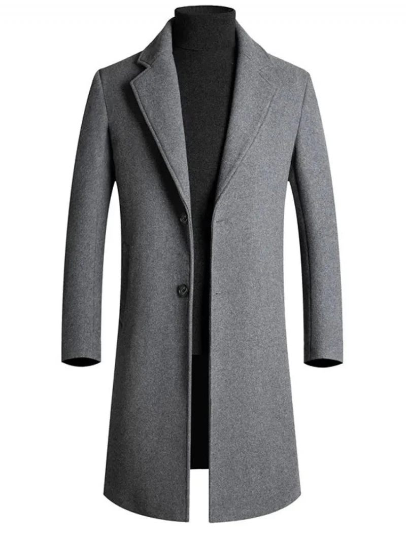 Winter Boutique Woolen Mens Lång Kappa Varm Tjock Formell Business Solid Man Coat Jacka - Svart