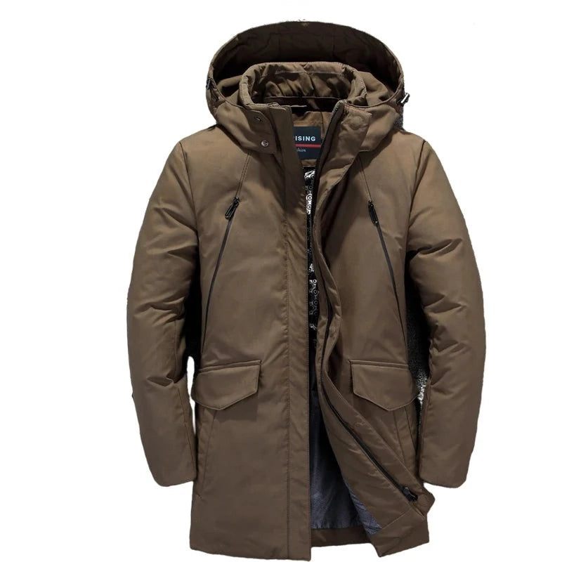 Winter Boutique Woolen Mens Lång Kappa Varm Tjock Formell Business Solid Man Coat Jacka - Svart