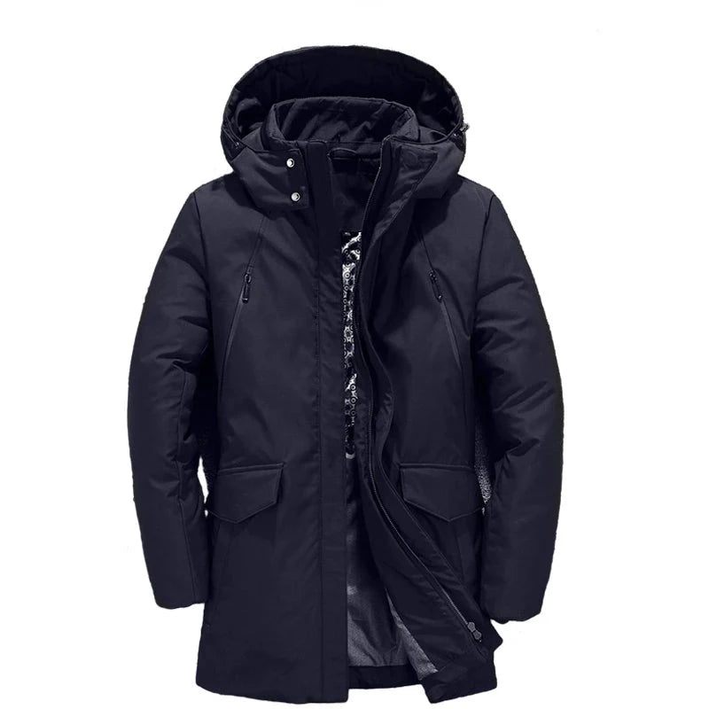 Winter Boutique Woolen Mens Lång Kappa Varm Tjock Formell Business Solid Man Coat Jacka - Svart