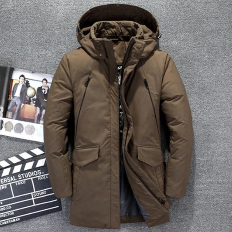 Winter Boutique Woolen Mens Lång Kappa Varm Tjock Formell Business Solid Man Coat Jacka - Svart