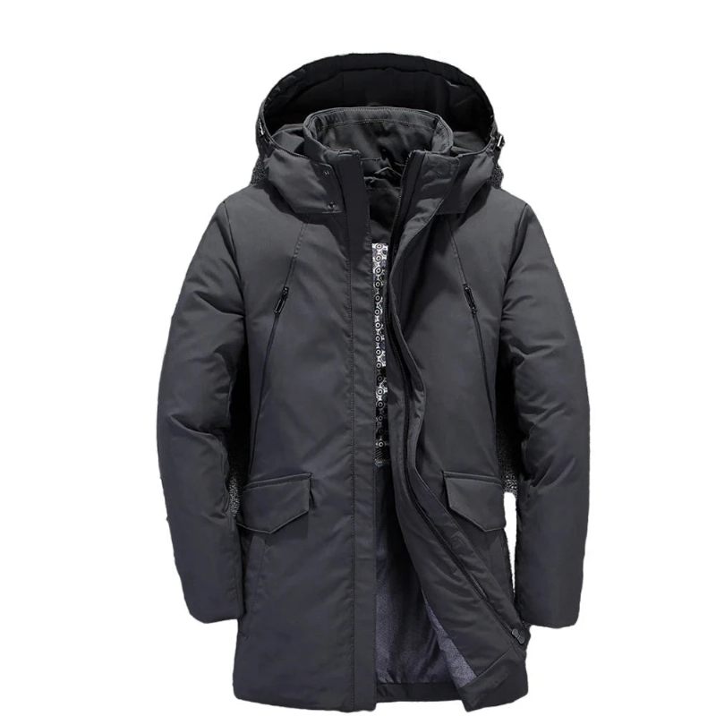 Winter Boutique Woolen Mens Lång Kappa Varm Tjock Formell Business Solid Man Coat Jacka - Svart