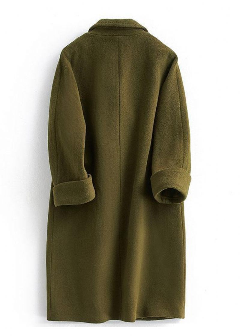 Woolen Coat Trendig Plus Size Lång Dubbelbröst Kvinnor Vinröd Kappa Naggad - Ullrockar för kvinnor