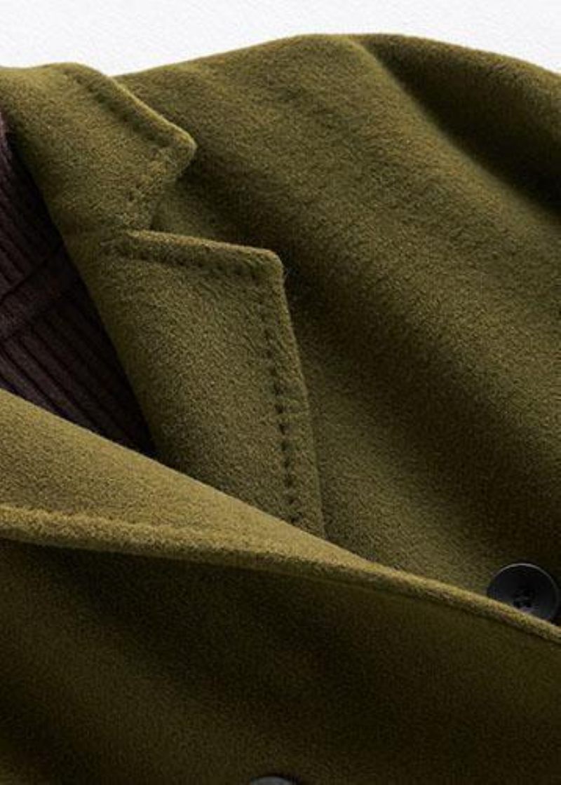 Woolen Coat Trendig Plus Size Lång Dubbelbröst Kvinnor Vinröd Kappa Naggad - Ullrockar för kvinnor