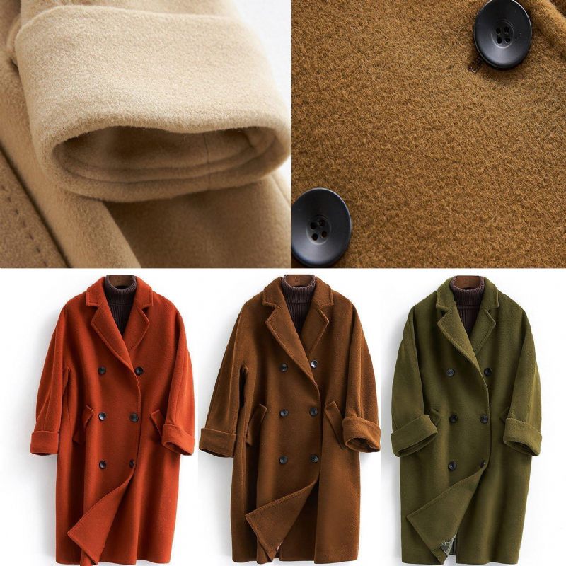 Woolen Coat Trendig Plus Size Lång Dubbelbröst Kvinnor Vinröd Kappa Naggad - Ullrockar för kvinnor