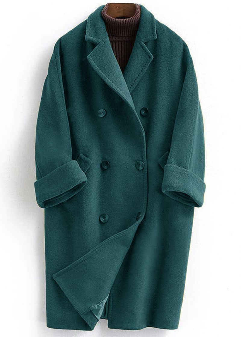 Woolen Coat Trendig Plus Size Lång Dubbelbröst Kvinnor Vinröd Kappa Naggad - Trenchcoats för kvinnor